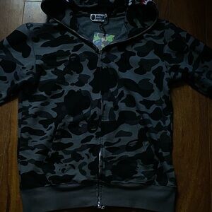 Bape Black and Gray Camouflage Zip Up Sweater